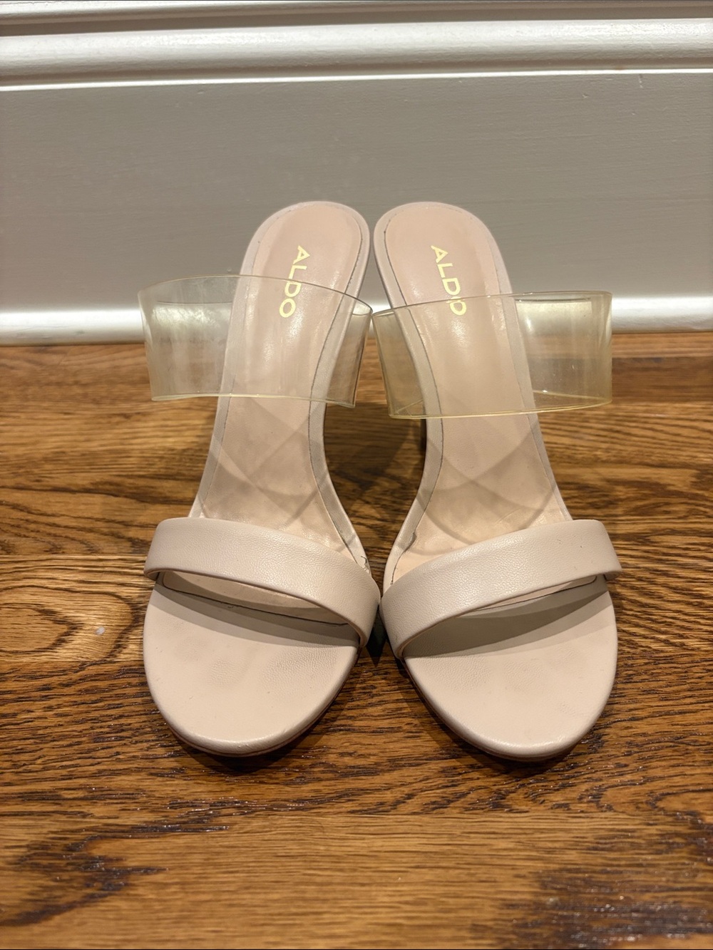 ALDO Beige Nude Clear-Strap Block Heel Slides